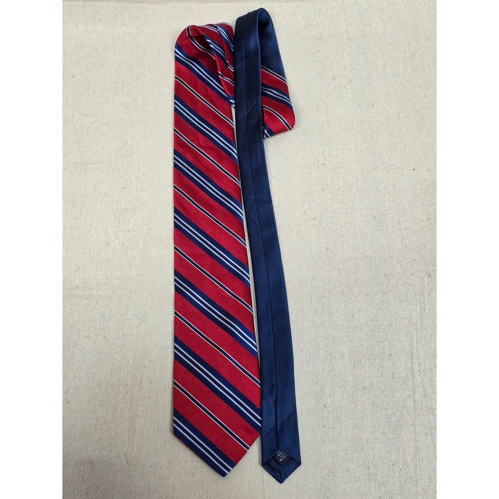 Tommy Hilfiger Mens Silk Tie Red Navy Blue White Striped Rep Necktie USA Made - Picture 1 of 7